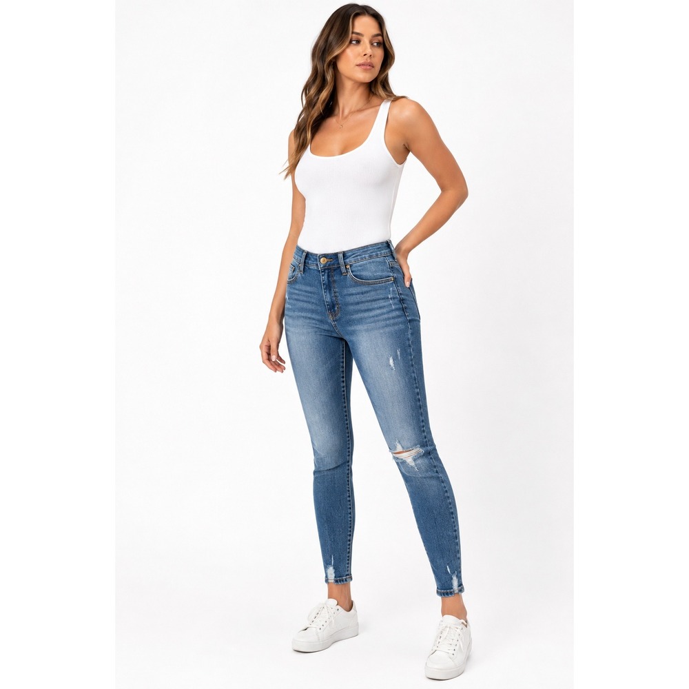 Kendall + Kylie The Kontour High Rise Skinny Distressed Jeans Medium Wash 3/26